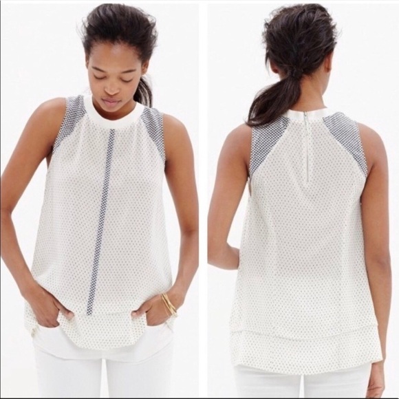Madewell 100% Silk Incline Top in Rain Dot - Picture 1 of 15